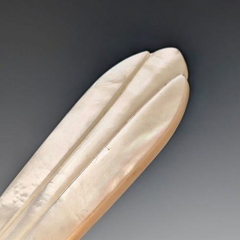 約 1875 年英國古董白色珍珠母手柄甜點餐具,6 對,帶托盤